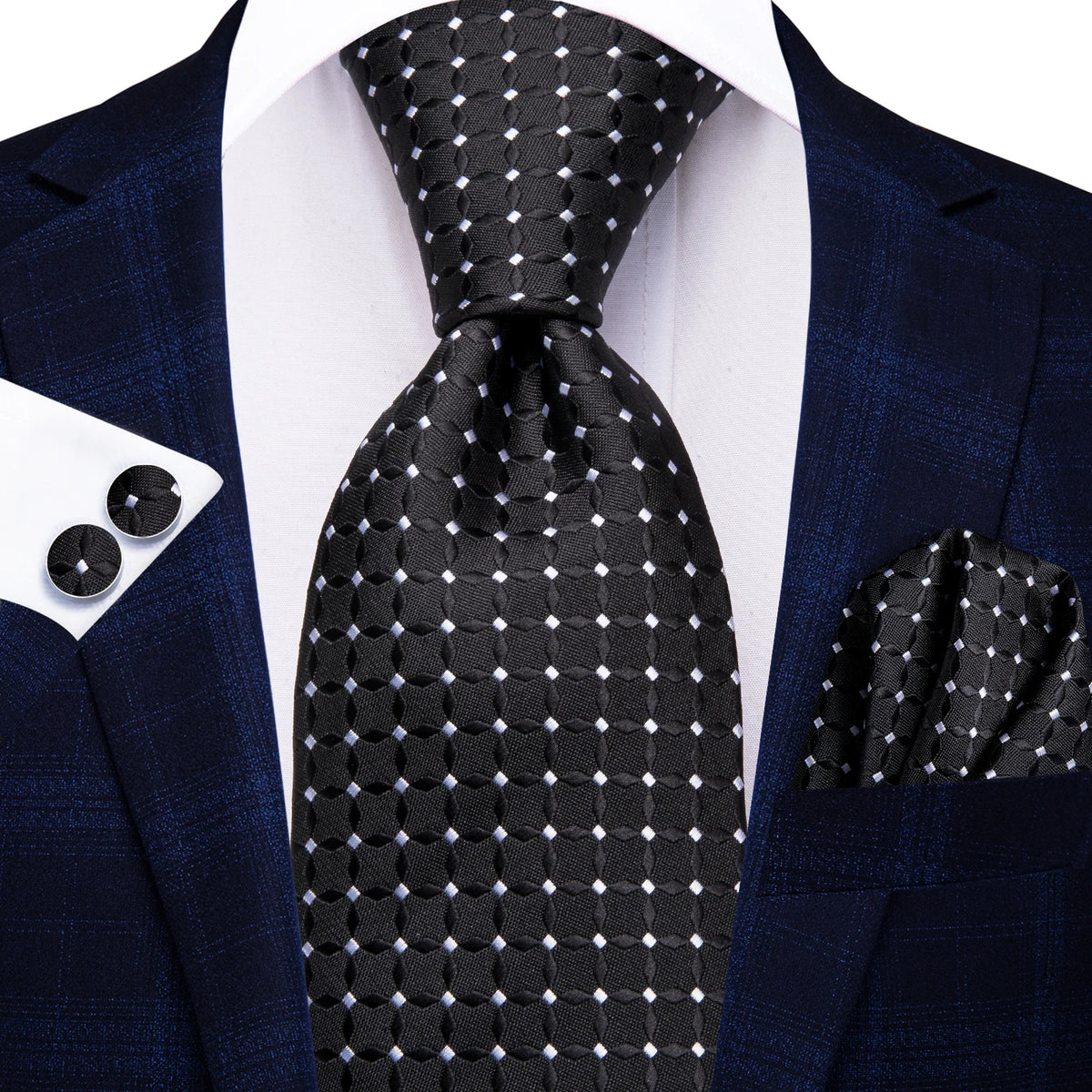 Men's black silk tie with geometric pattern, perfect for learning how to tie mens tie