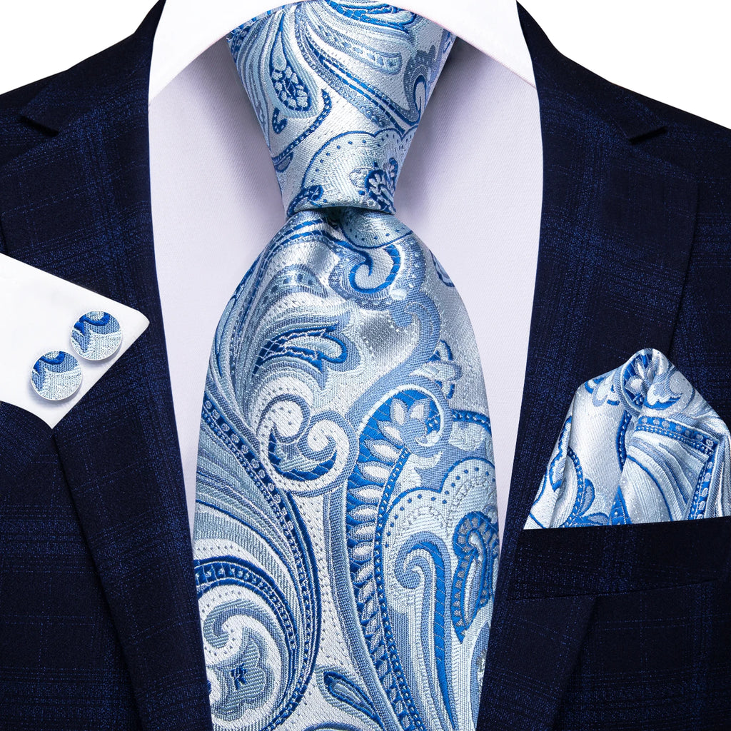 Men's blue paisley tie and pocket square for formal occasions, how to tie mens tie