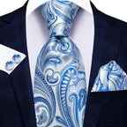Men's blue paisley tie and pocket square for formal occasions, how to tie mens tie