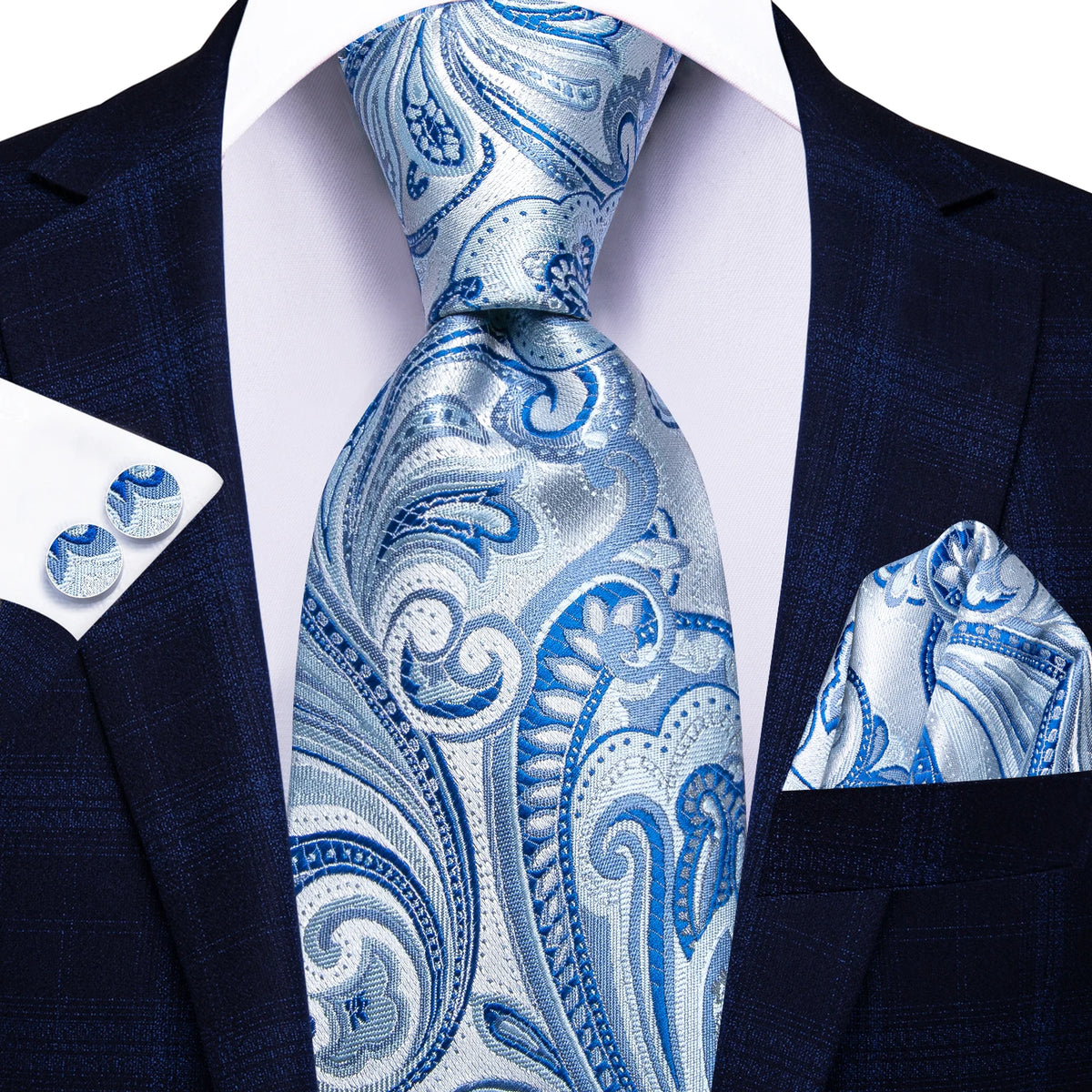 Men's blue paisley tie and pocket square for formal occasions, how to tie mens tie
