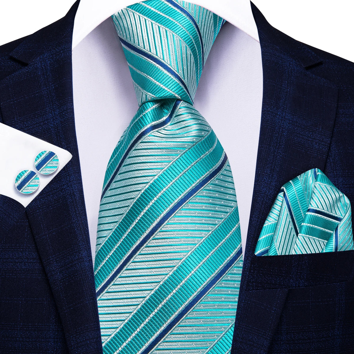 Men's striped tie in teal and blue, perfect for formal occasions, how to tie mens tie
