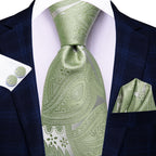 Green patterned men's tie set, perfect for formal occasions, demonstrating how to tie mens tie