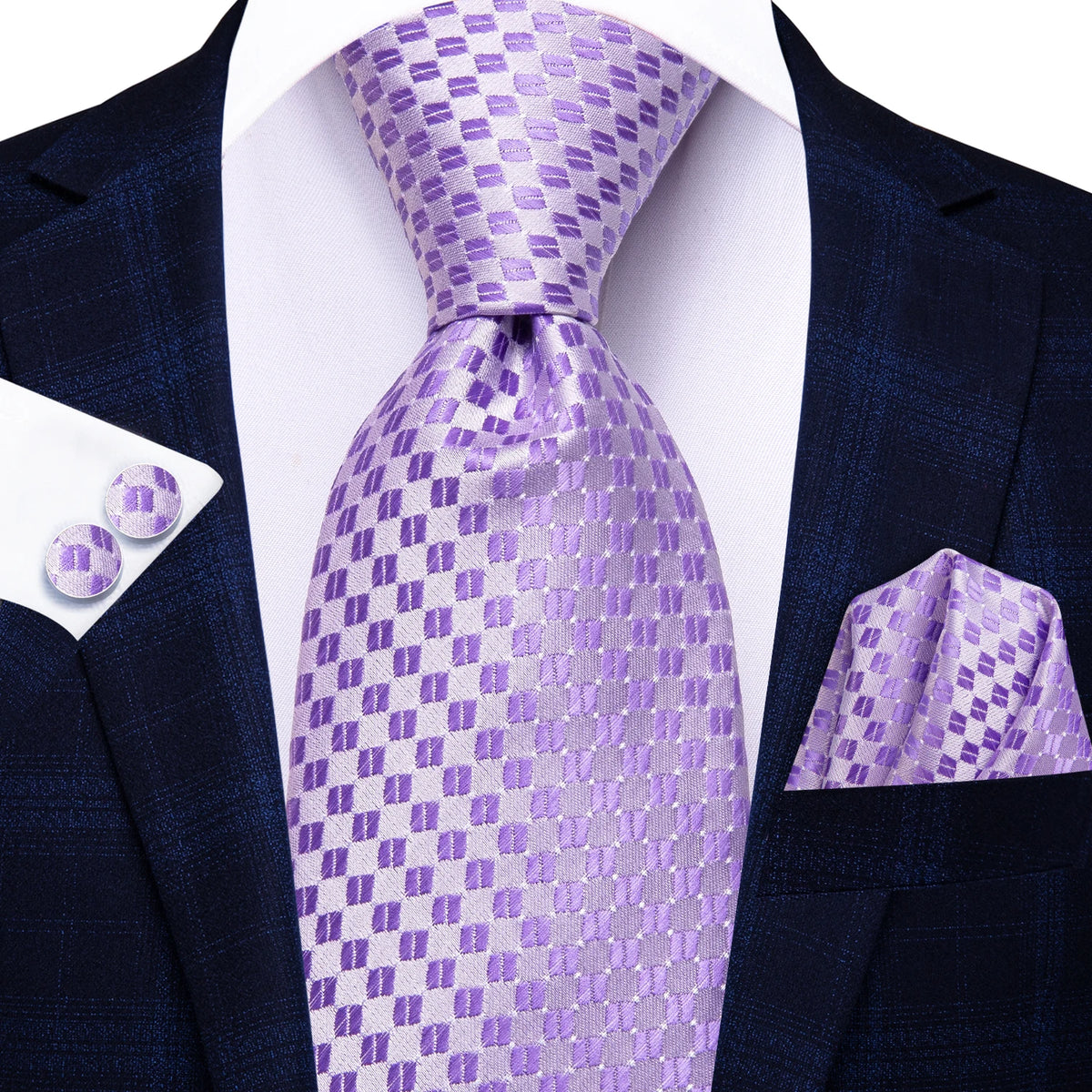 Men's purple checked tie in silk for formal occasions, how to tie mens tie