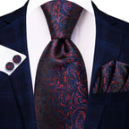 Men's paisley tie in navy and red, perfect for formal occasions, how to tie mens tie