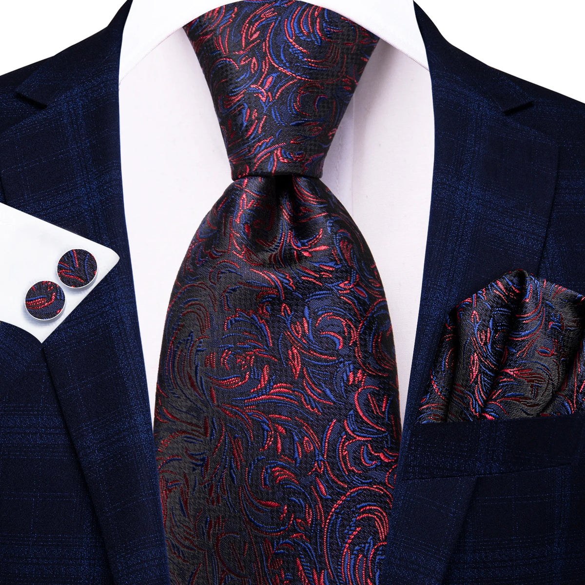Men's paisley tie in navy and red, perfect for formal occasions, how to tie mens tie