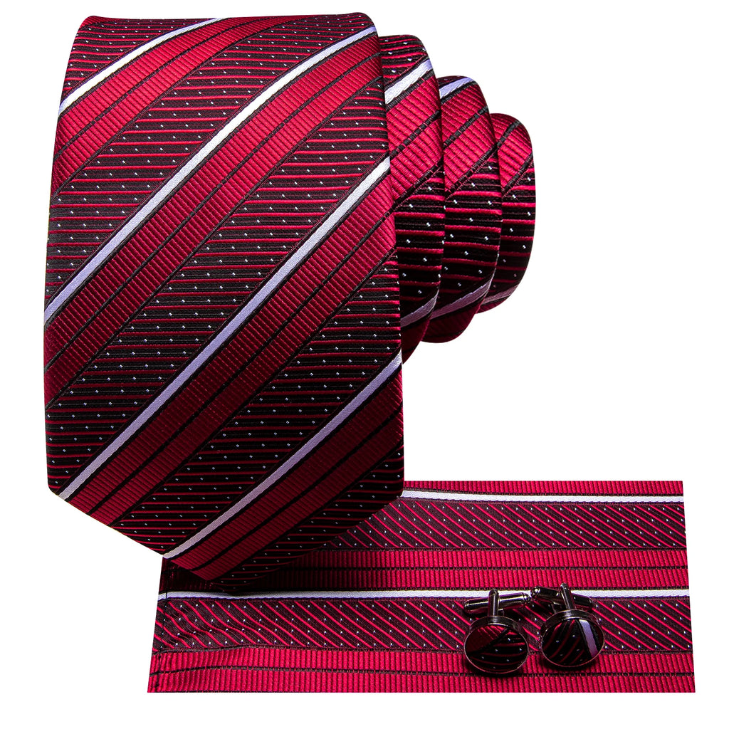 Men's red striped silk tie set, perfect for formal occasions, how to tie mens tie
