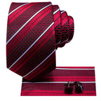 Men's red striped silk tie set, perfect for formal occasions, how to tie mens tie