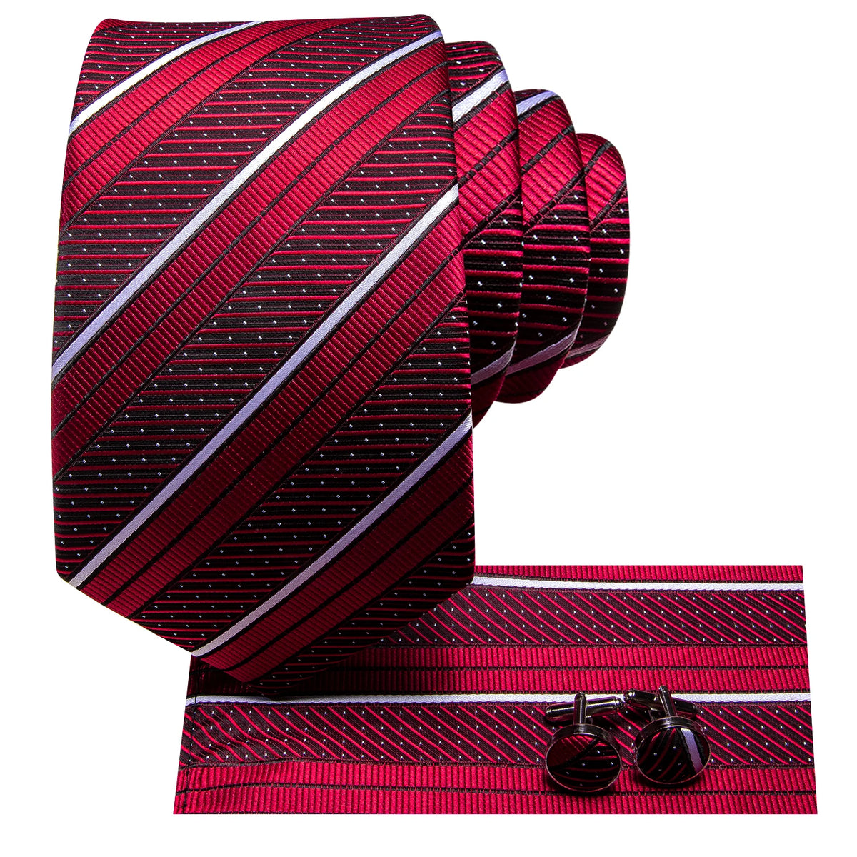 Men's red striped silk tie set, perfect for formal occasions, how to tie mens tie