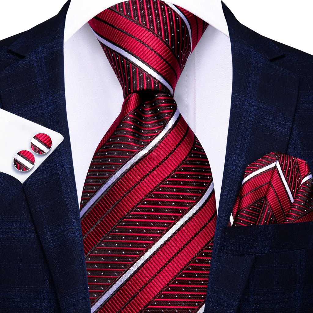Men's red striped silk tie, perfect for formal occasions, how to tie mens tie