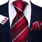 Men's red striped silk tie, perfect for formal occasions, how to tie mens tie