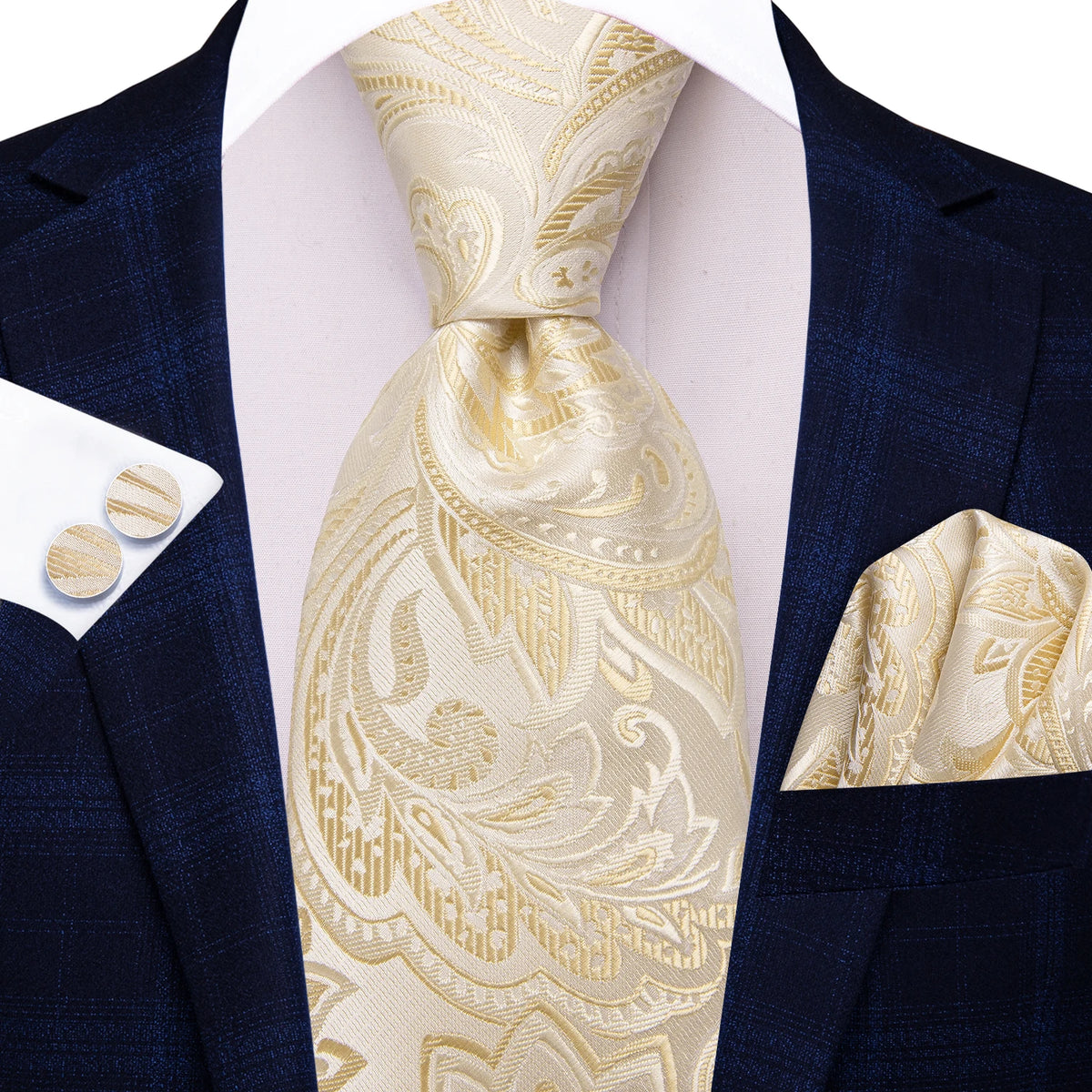 Men's gold paisley necktie, silk fabric, stylish for formal events, necktie how to tie
