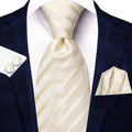 Cream striped necktie, silk material, perfect for formal occasions
