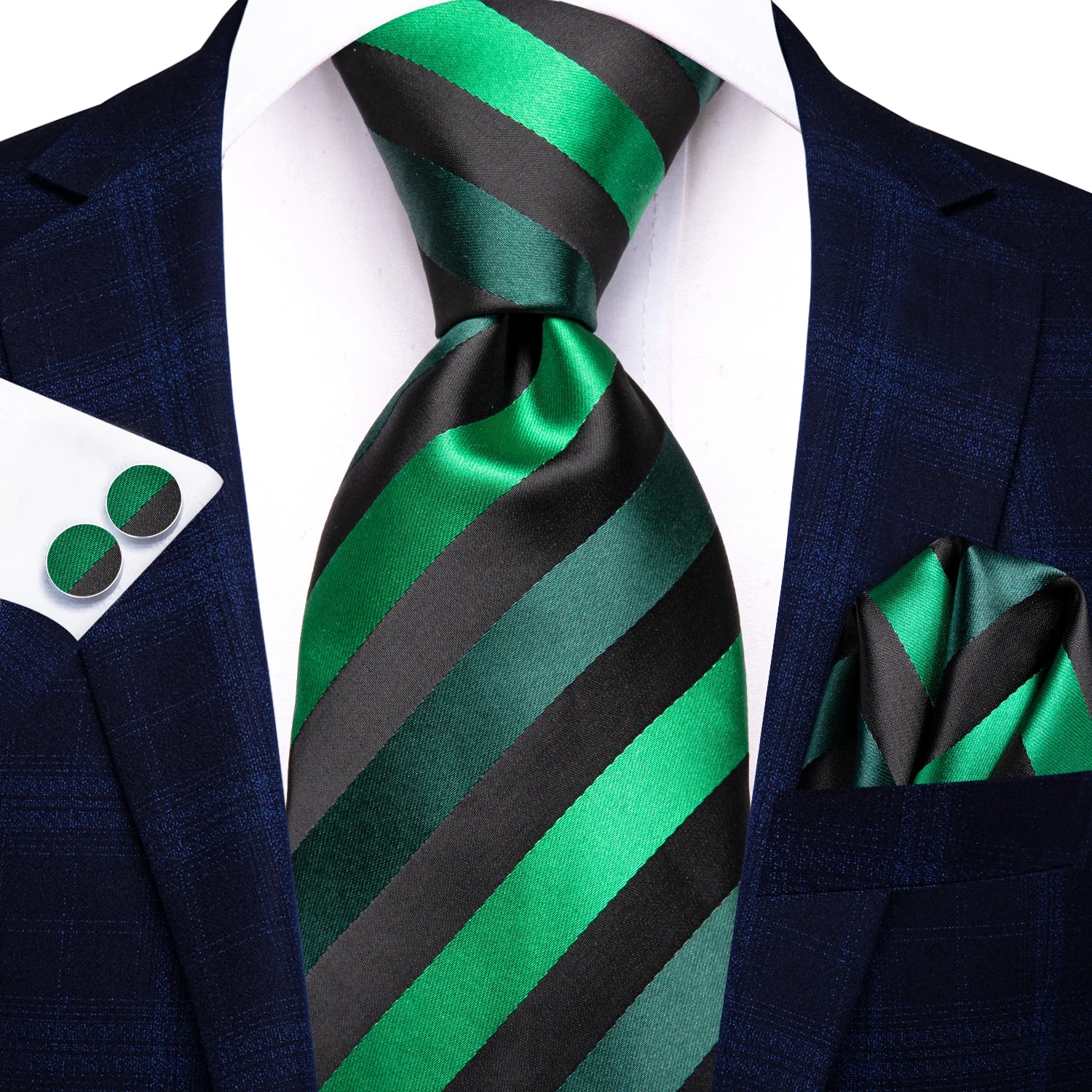 Green and black striped necktie, perfect for formal occasions, necktie how to tie
