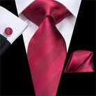 VacationGrabs striped silk necktie in burgundy with matching pocket square for formal occasions