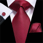 VacationGrabs striped silk necktie in deep red with a matching pocket square for formal occasions