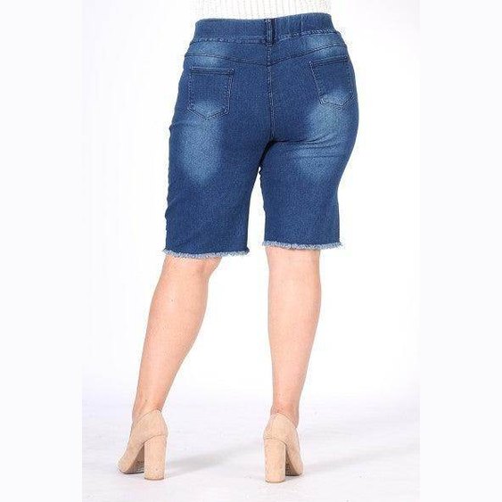 Hi-Waist Distressed Bermuda Short Jeggings - VacationGrabs