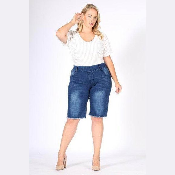 Hi-Waist Distressed Bermuda Short Jeggings - VacationGrabs