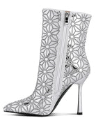 Rag Company high ankle designer boots for women featuring silver embellishments and a sleek stiletto heel