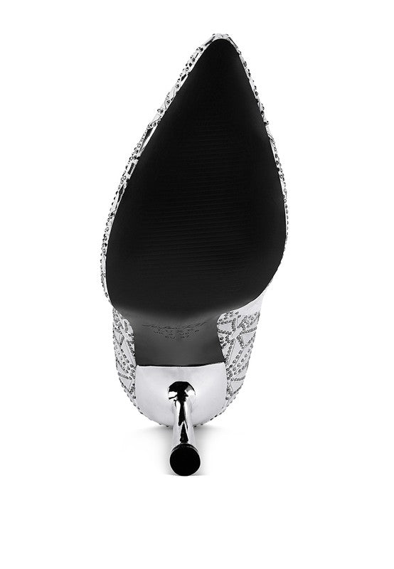 Stylish high ankle designer boots for women with a pointed toe and chic silver heel detail