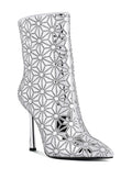 Elegant high ankle designer boots for women featuring a stunning rhinestone pattern and sleek stiletto heel