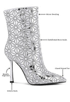 Rag Company high ankle designer boots for women with mirror detailing and metallic stiletto heels