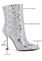 Rag Company high ankle designer boots for women with mirror detailing and metallic stiletto heels