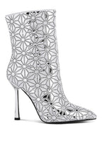 Rag Company high ankle designer boots for women with metallic finish and stiletto heel