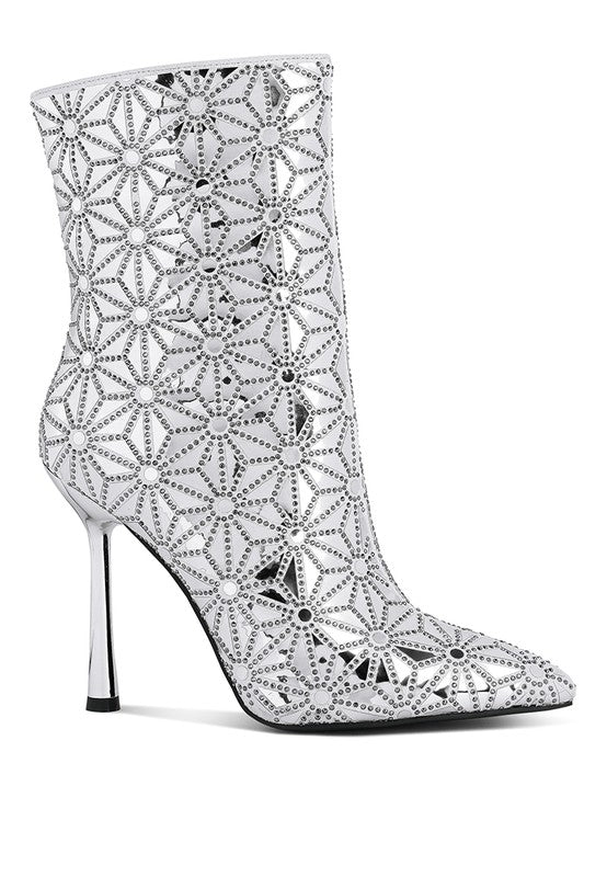 Rag Company high ankle designer boots for women with metallic finish and stiletto heel