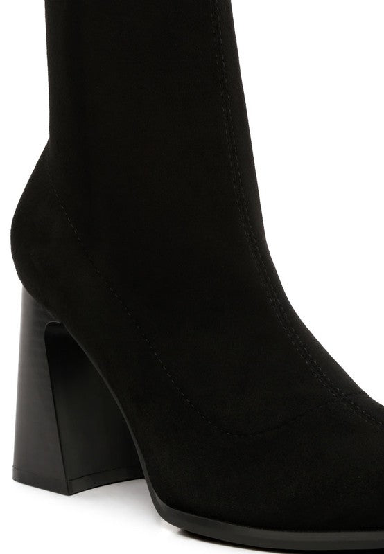 Rag Company high ankle flared block heel boots in classic black with a sleek design