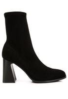Rag Company high ankle flared block heel boots in black with a sleek knitted design for stylish comfort