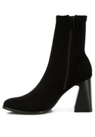 Rag Company High Ankle Flared Block Heel Boots in Black with a Sleek Design and Zip Closure
