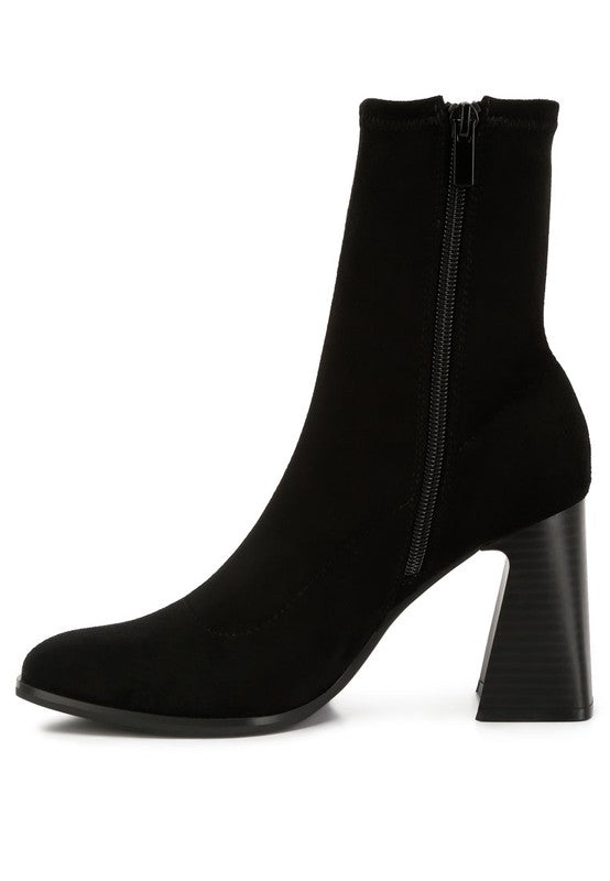 Rag Company High Ankle Flared Block Heel Boots in Black with a Sleek Design and Zip Closure