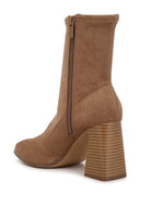 Rag Company high ankle flared block heel boots in tan suede with side zipper detail for stylish comfort