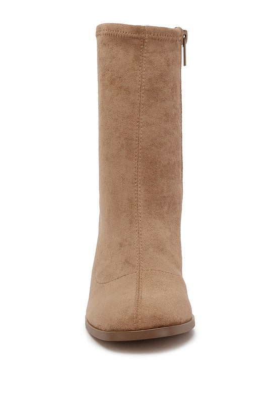 Rag Company high ankle flared block heel boots in tan with a sleek design for stylish comfort