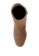 Rag Company high ankle flared block heel boots in tan color with a sleek design for stylish looks
