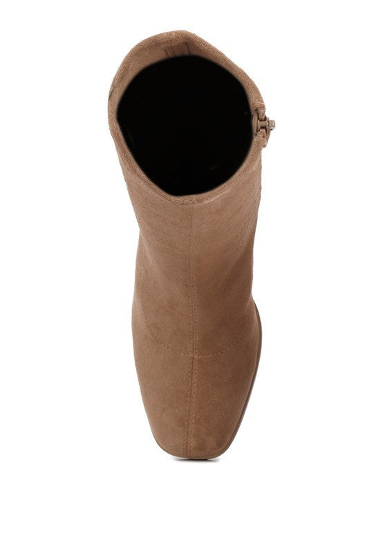 Rag Company high ankle flared block heel boots in tan color with a sleek design for stylish looks