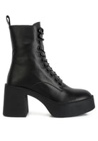 Rag Company high ankle platform boots in black with chunky block heels and lace-up design