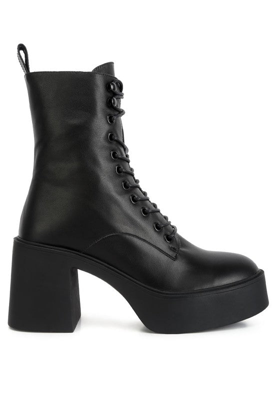 Rag Company high ankle platform boots in black with chunky block heels and lace-up design