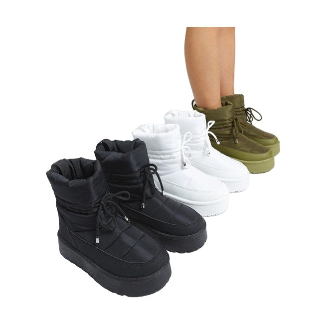 Rag Company high ankle winter boots in black, white, and green with padded design and lace-up closure