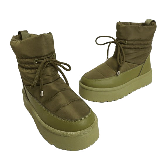 Rag Company high ankle winter boots in olive green with plush lining and durable sole