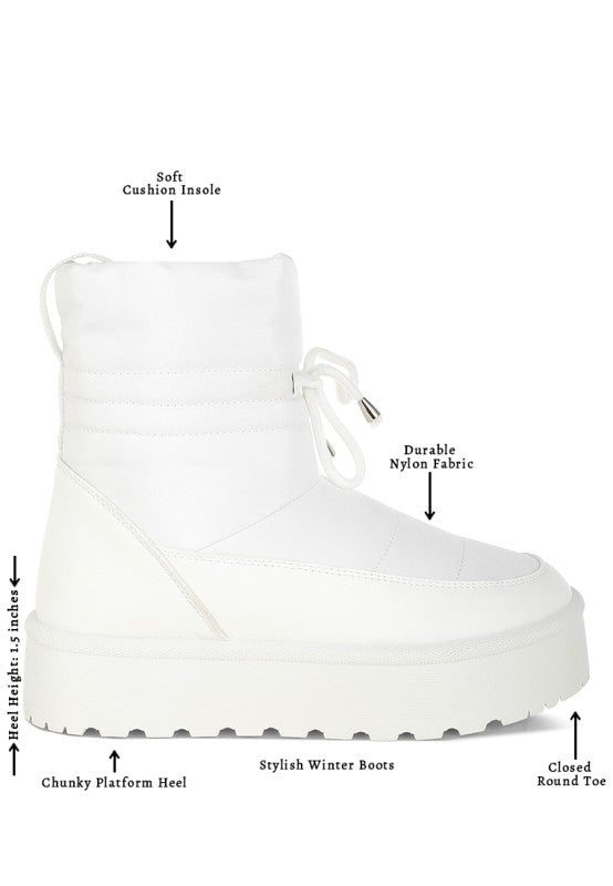 Rag Company high ankle winter boots with chunky platform heel and durable nylon fabric for stylish warmth