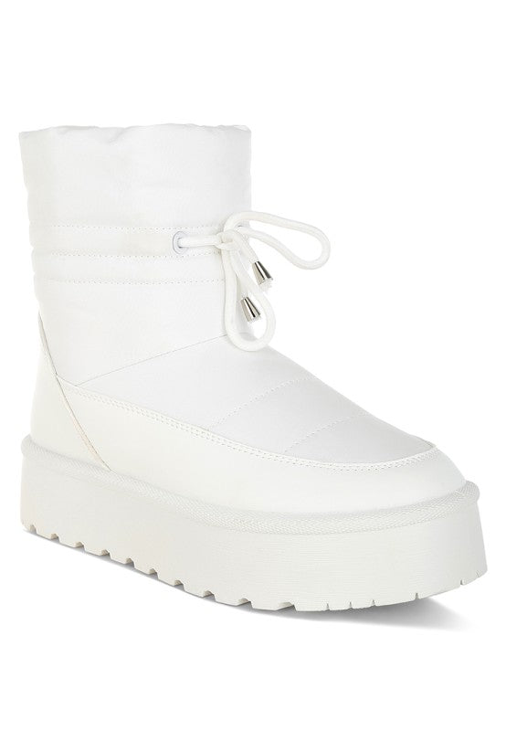 Rag Company white high ankle winter boots with padded design and lace-up detailing for cold weather