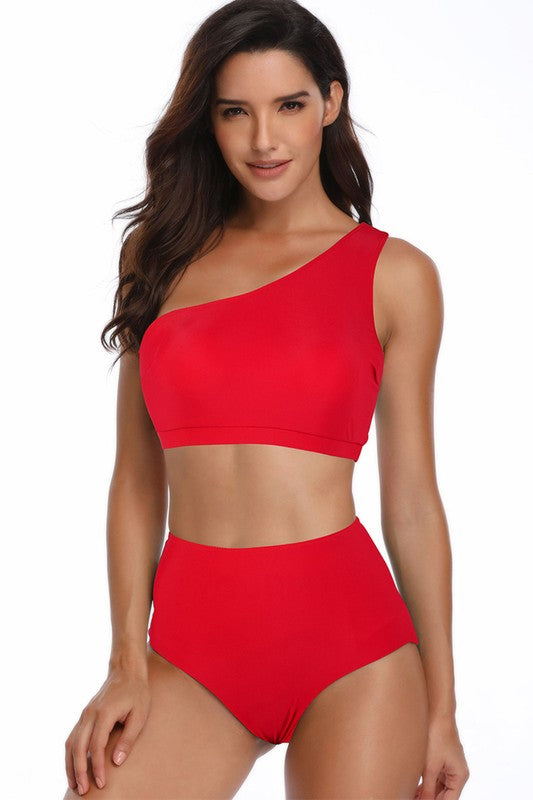 Women's red high cut bikini bottom, stylish for beach or pool