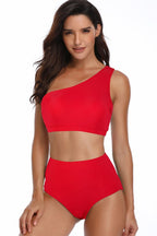 Women's red high cut bikini bottom, stylish for beach or pool