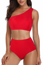 Women's red high cut bikini bottom for stylish beachwear