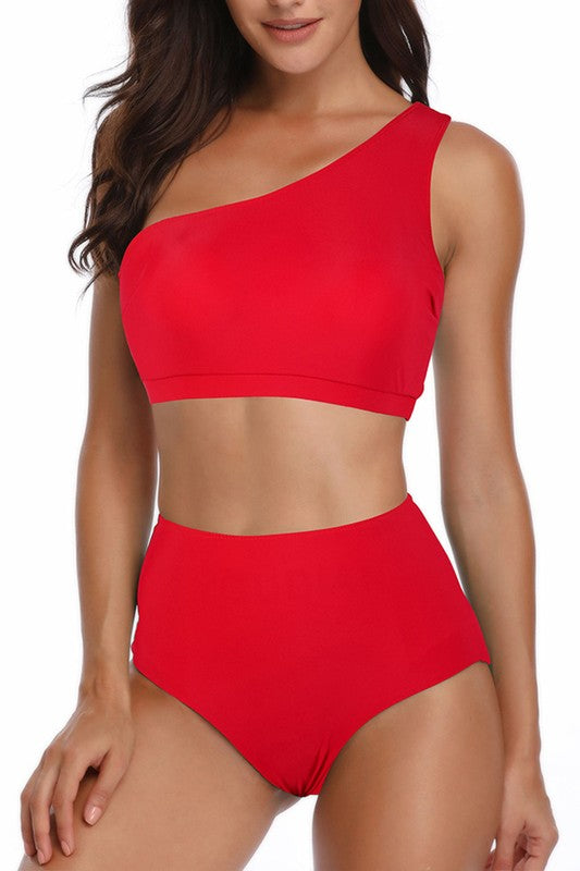 Women's red high cut bikini bottom for stylish beachwear
