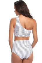 Women's striped high cut bikini bottom, perfect for beach days