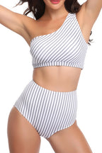 Women's striped high cut bikini bottom, perfect for beach days