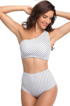Women's striped high cut bikini bottom, perfect for beach outings