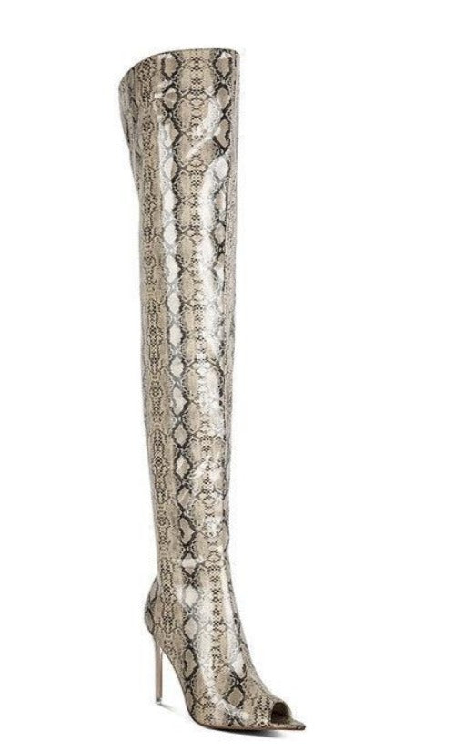 Women's Shoes - Boots High Drama Snake Print Stiletto Long Boots